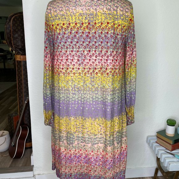 Tsumori Chisato Womens Multicolor Floral Pleated Front Midi Aline Dress Size 2 - Picture 2 of 11